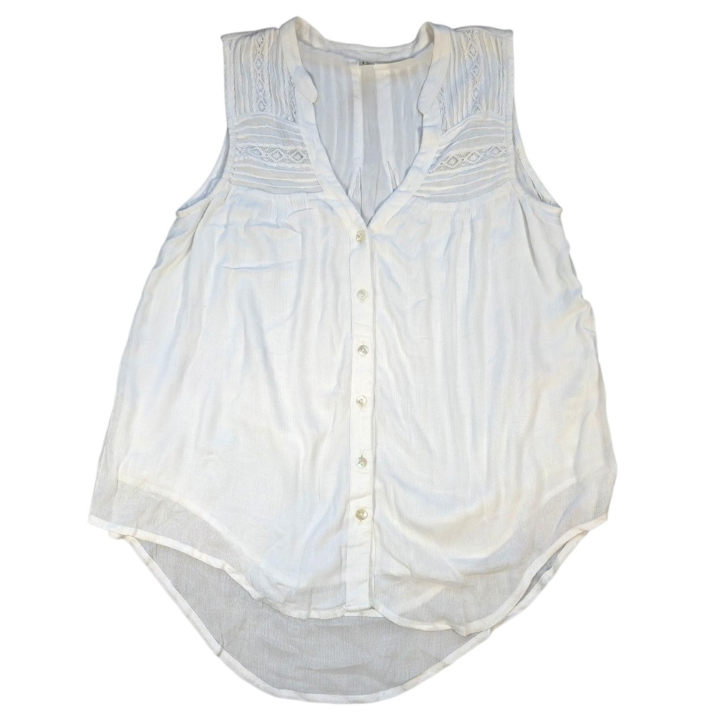 Anthropologie Meadow Rue Sleeveless Blouse‎ Button Up White Womens Size 4 #1140